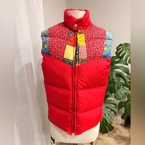 Vintage 70s Liberty Bell Patchwork Puffer Vest – Red Quilted Western Cottagecore